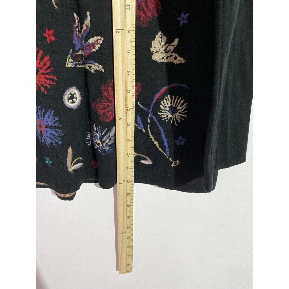 J Jill Sweater Large Black Red Embroidered‎ Floral Boho Cottagecore Feminine